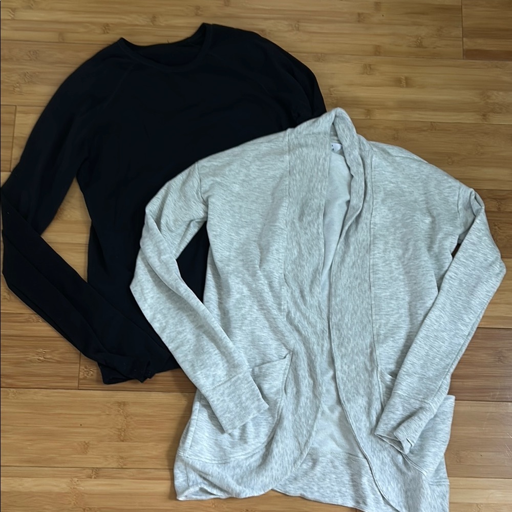 Athleta Girls Wrap ’n’ roll light gray sweatshirt & black L/S Shirt size XXL/16